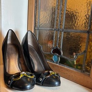 Coach Black leather and suede Heels with Metallic Accents